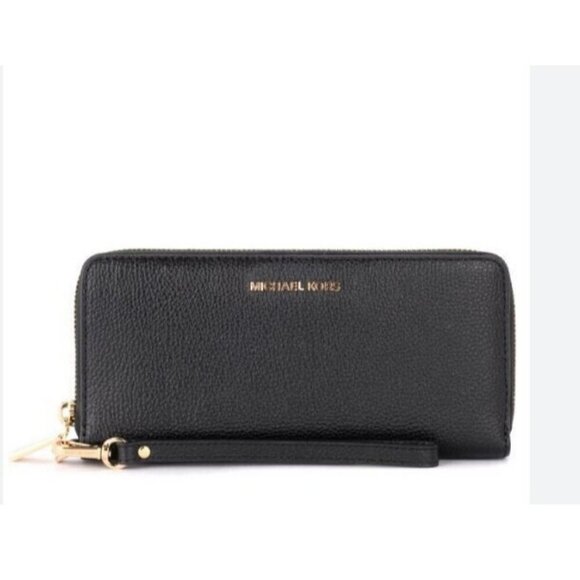 MICHAEL KORS Jet Set zip around continental leather large wallet wristlet -BLACK - Picture 9 of 9